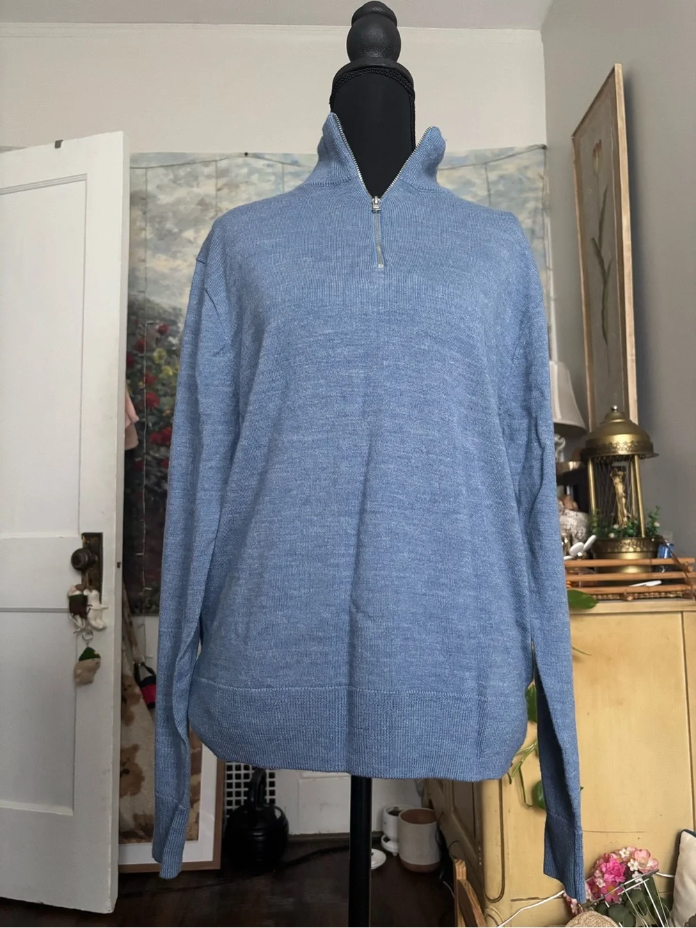 J. Crew Men's Light Blue Half-Zip Turtleneck Sweater